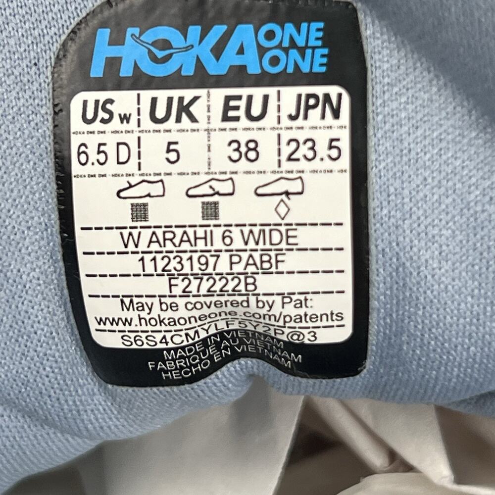 HOKA Arahi 6 Womens 6.5 Wide D Blue Fog Running Jogging Shoes 1123197 PABF - Picture 4 of 10